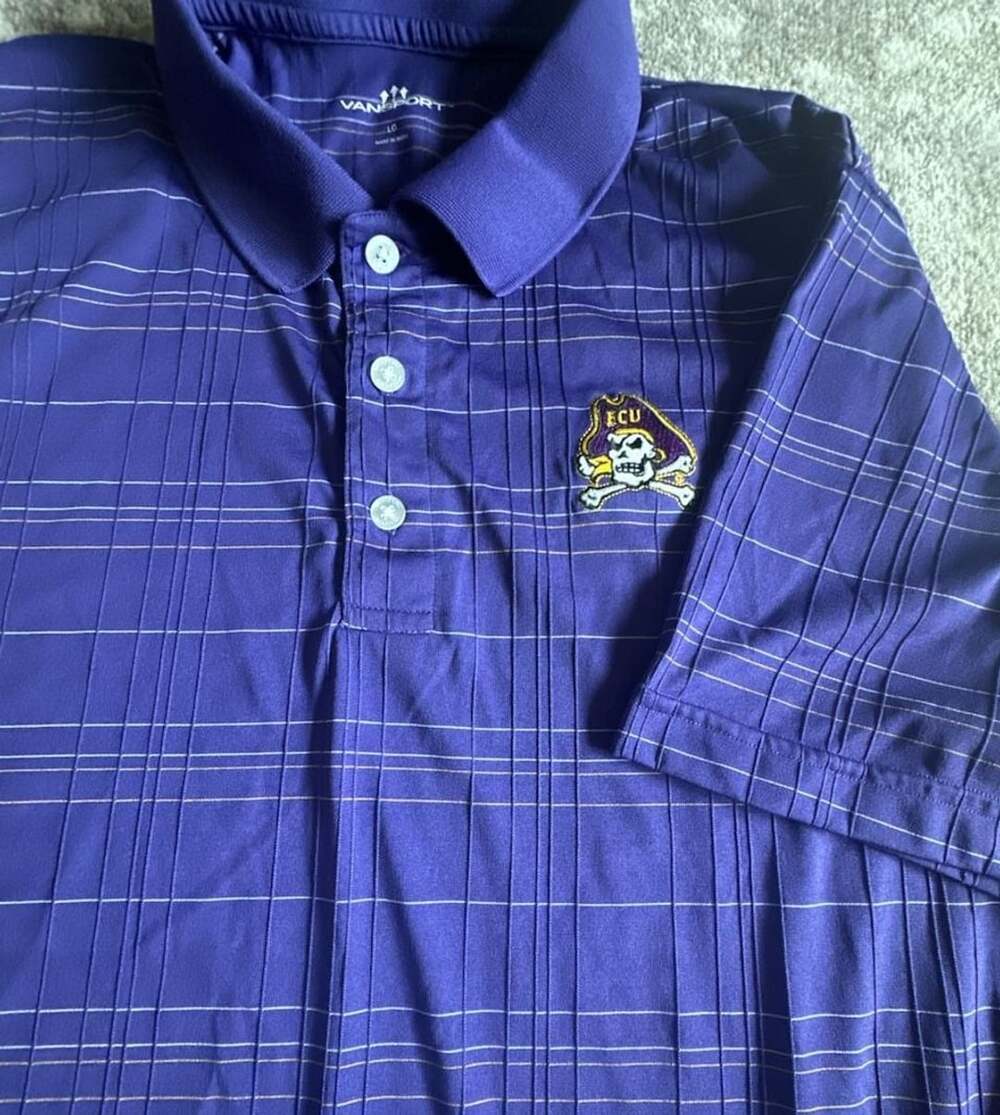 Vansport ECU Pirates Polo Shirt Size L Purple Striped Golf